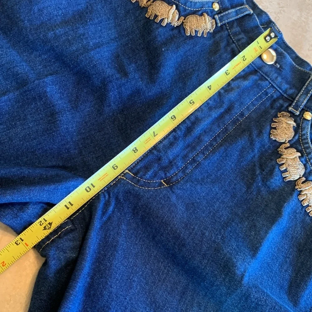ESCADA jeans, 4 embroidered gold elephants on pockets, blue denim. 40 - Picture 15 of 17